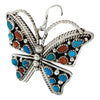 Tina Jones, Earrings, Coral, Turquoise, Butterfly, Silver, Navajo, 1 7/8"