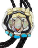 Shirley Benn, Bolo Tie, Bengal Tiger, Shell, Jet, Turquoise, Handmade, 42"