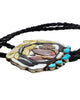 Shirley Benn, Bolo Tie, Bengal Tiger, Shell, Jet, Turquoise, Handmade, 42"