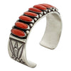 Calvin Martinez, Row Bracelet, Mediterranean Coral, Navajo Handmade, 6 5/8"