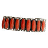 Calvin Martinez, Row Bracelet, Mediterranean Coral, Navajo Handmade, 6 5/8"