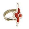 Zuni Handmade Ring, Mediterranean Coral, Inlay, Butterfly, Sterling Silver, 9