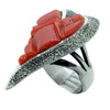 Lester James, Ring, Heart, Mediterranean Coral Inlay, Navajo Handmade, 8