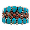 Melvin, Tiffany Jones, Cluster Bracelet, Turquoise, Coral, Navajo, 7 1/4"