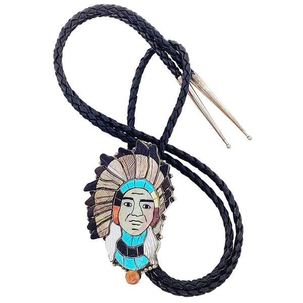 Shirley Benn, Bolo, Chief Head, Multi Stone Inlay, Tewa Handmade, 42