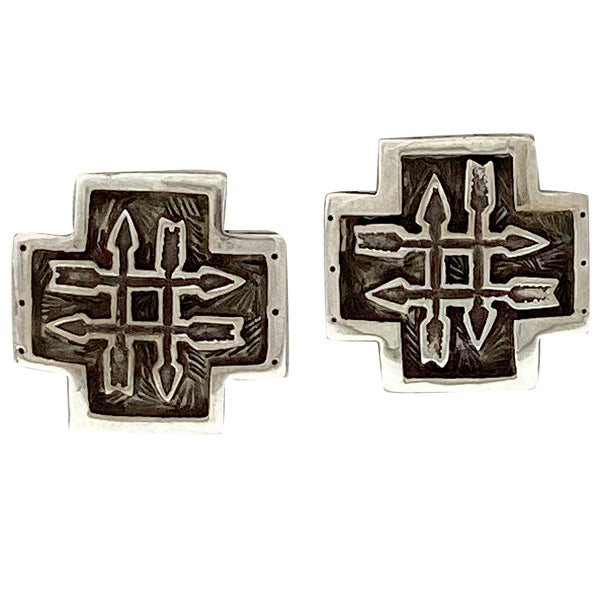 Arland Ben, Earrings, Four Directions, Arrows, Navajo, 7/8