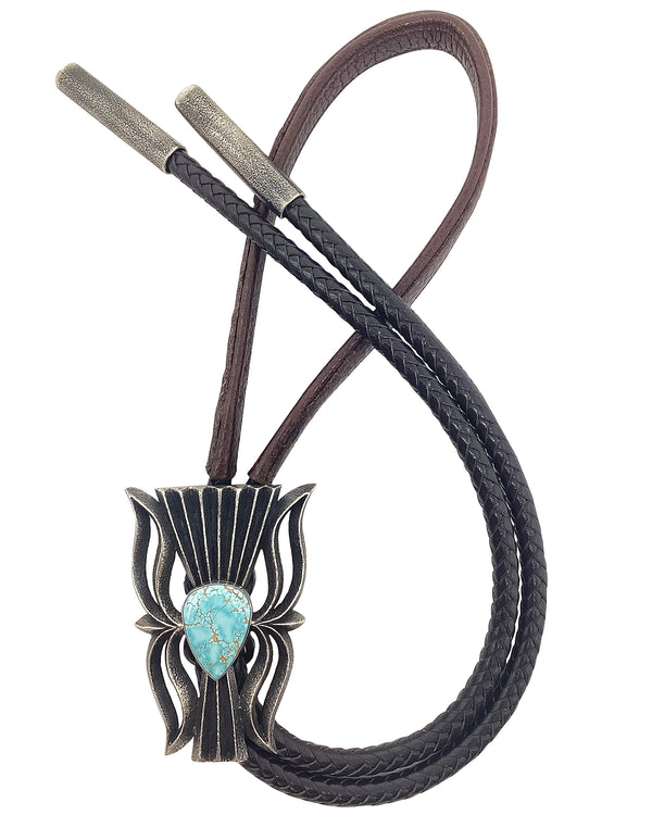 Aaron Anderson, Bolo Tie, Number Eight Turquoise, Tufa, Navajo Handmade, 46