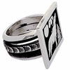 Aaron John, Ring, Howling Wolf, Sterling Silver Overlay, Navajo Handmade, 8