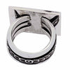 Aaron John, Ring, Howling Wolf, Sterling Silver Overlay, Navajo Handmade, 8