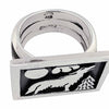 Aaron John, Ring, Howling Wolf, Sterling Silver Overlay, Navajo Handmade, 8