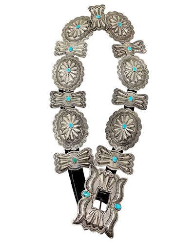 Navajo Concho Belt, Circa 1950s, Lone Mountain Turquoise, Artist Unknown, 52