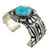 Thomas Jim, Bracelet, Kingman Turquoise, Applique, Navajo Handmade, 7 1/4"