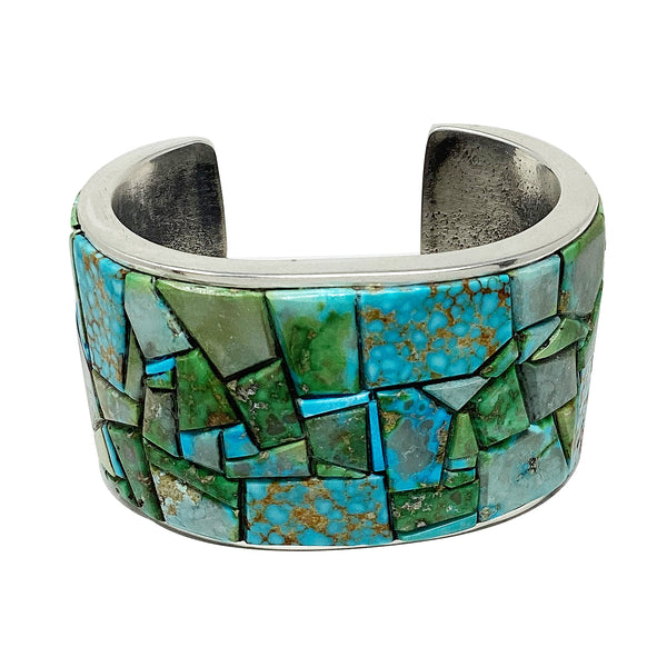 Lester James, Inlay Bracelet, Sonoran Gold, Kingman Turquoise, Navajo Handmade, 7 1/8”