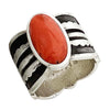 Kelsey Jimmie, Ring, Coin Silver, Mediterranean Coral, Navajo Handmade, 7 1/2