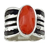 Kelsey Jimmie, Ring, Coin Silver, Mediterranean Coral, Navajo Handmade, 7 1/2