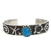 Kee Yazzie, Bracelet, Candelaria Turquoise, Petroglyph, Navajo Handmade, 6 1/2"