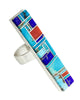 Edward Becenti, Inlay Ring, Coral, Lapis, Turquoise, Navajo Handmade, 8 1/2