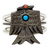 Aaron John, Bracelet, Thunderbird, Turquoise, Coral, Navajo Handmade, 6 5/8"