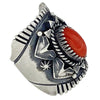 Derrick Gordon, Ring, Mediterranean Coral, Applique, Silver, Navajo Handmade, 7