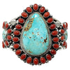 Tyler Brown, Bracelet, Turquoise, Coral Cluster, Silver, Navajo Handmade, 6 3/4"