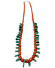 Navajo Bead Necklace, Mediterranean Coral, Emerald Valley Turquoise, 28"