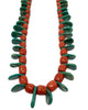 Navajo Bead Necklace, Mediterranean Coral, Emerald Valley Turquoise, 28"