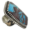 Arland Ben, Ring, 14k Gold, Silver, Bisbee Turquoise, Petroglyph, Navajo, 8 1/2