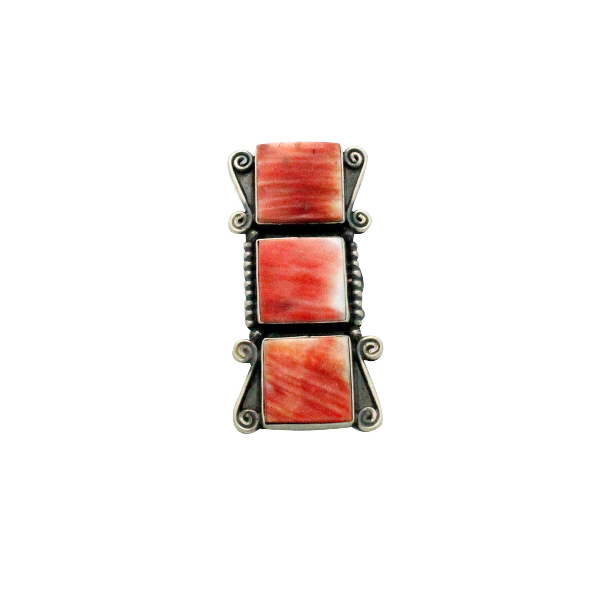 Freddie Maloney, Ring, Red Spiny Oyster Shell, Three Stones, Navajo Ma ...