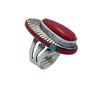 Jake Livingston, Ring, Silver, Turquoise, Coral, Navajo Handmade, Circa 1990,