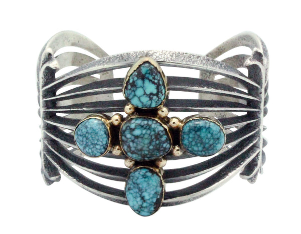 Aaron Anderson, Bracelet, Apache Blue Turquoise, 14k, Silver, Navajo Made, 6.25