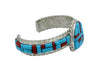 Bevis Tsadiasi, Bracelet, Turquoise, Coral, Inlay, Silver, Zuni Handmade, 6 1/4"