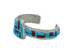 Bevis Tsadiasi, Bracelet, Turquoise, Coral, Inlay, Silver, Zuni Handmade, 6 1/4"