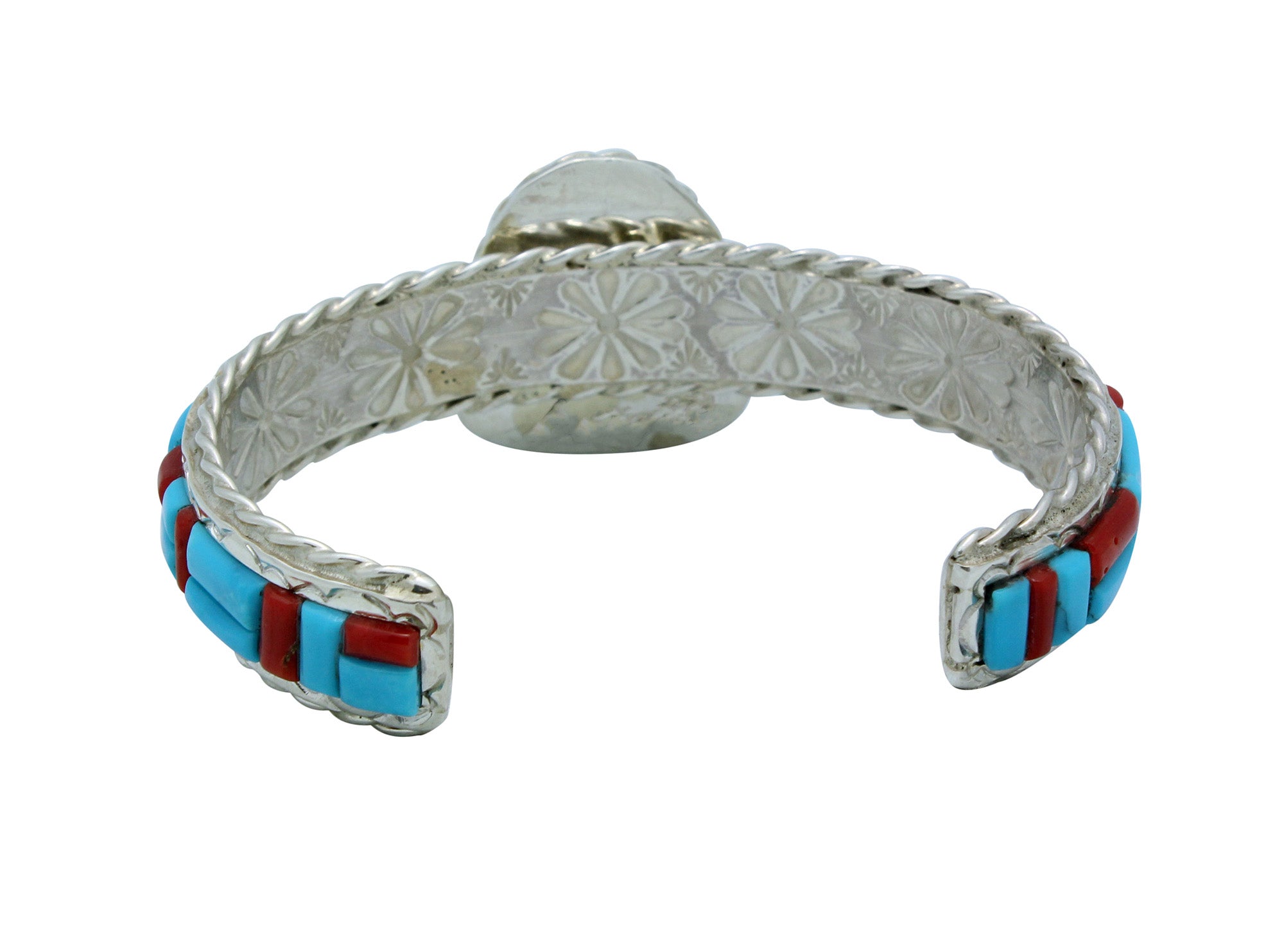 Bevis Tsadiasi, Bracelet, Turquoise, Coral, Inlay, Silver, Zuni