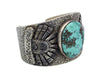 Philander Begay, Bracelet, Candelaria Turquoise, Two Yei' Faces, Navajo, 6.5