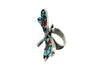 Lester James, Ring, Dragonfly, Turquoise, Coral, Silver, Navajo Handmade, 9