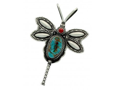 Herman Smith, Pin, Pendant, Dragonfly, Turquoise, Coral, Navajo